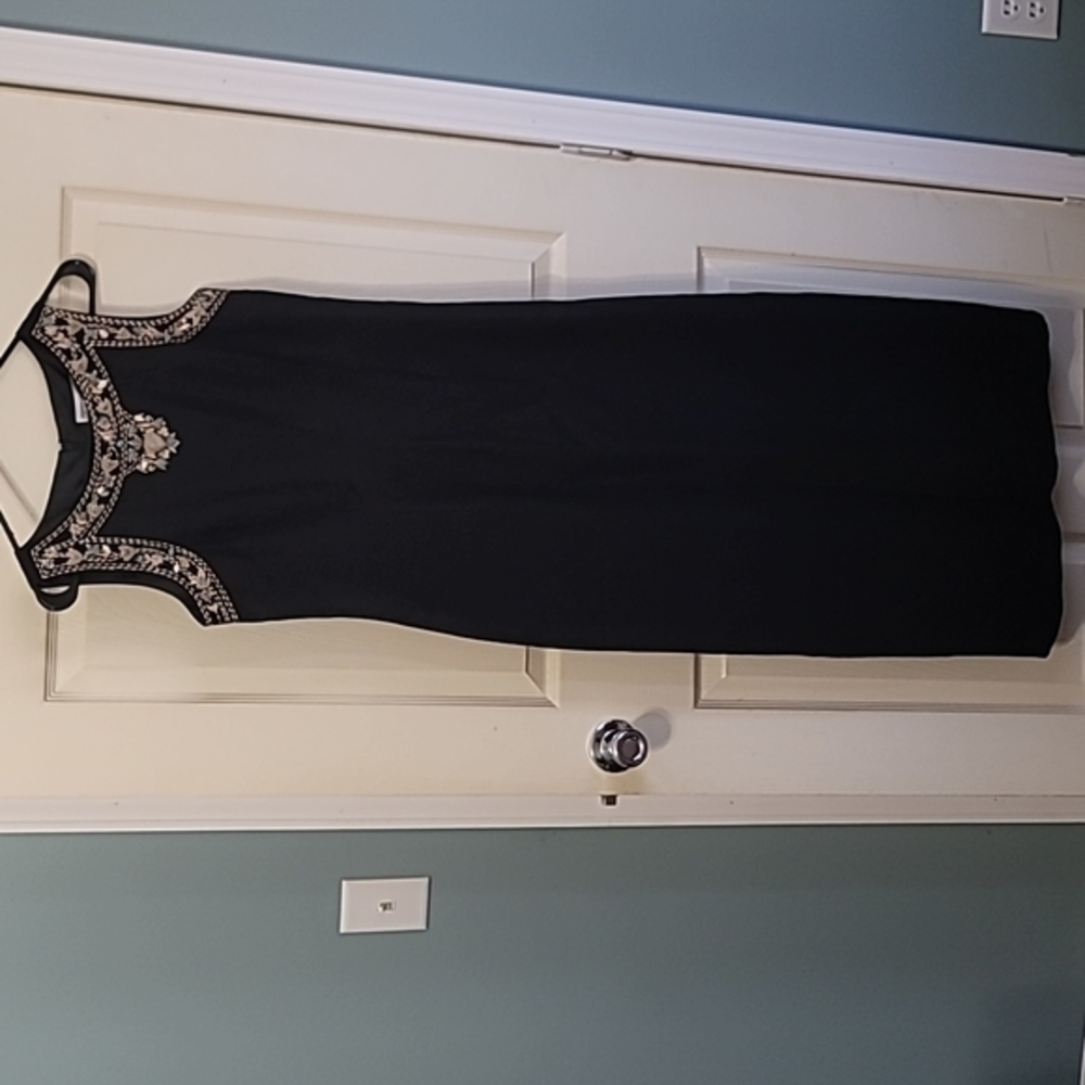 Jessica Howard Black Embroidered‎ Shell & Turquois Sleeveless Dress Women's 6